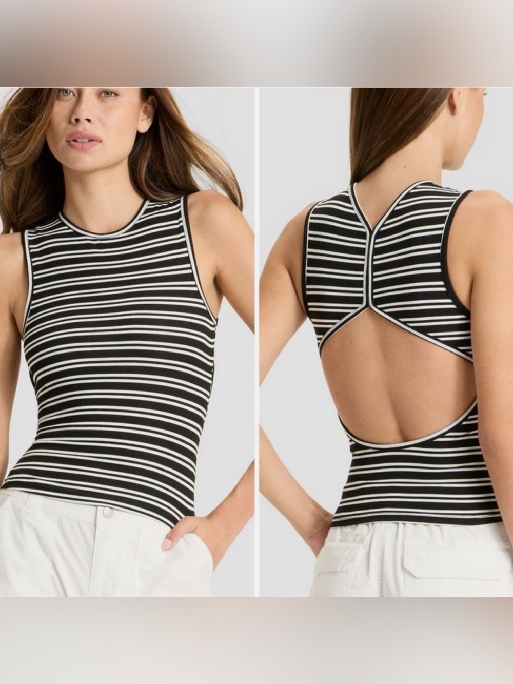 Wild Fable Black and White Striped Open-Back Tank